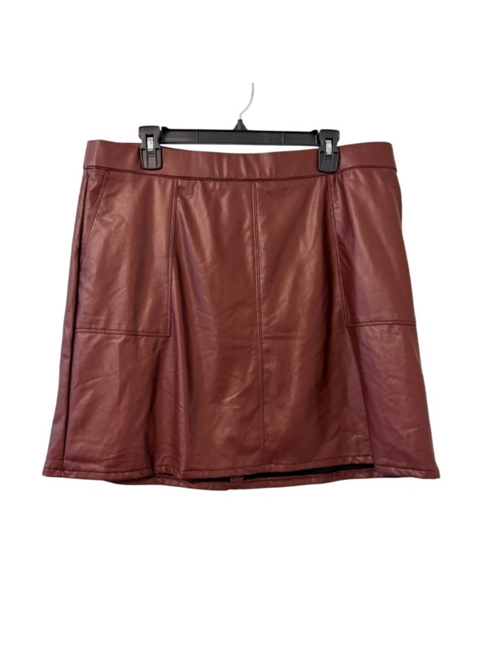 Maurices Faux Leather Burgundy Mini Skirt Sz 16 Coating Polyester Blend Lining.N - Picture 11 of 12
